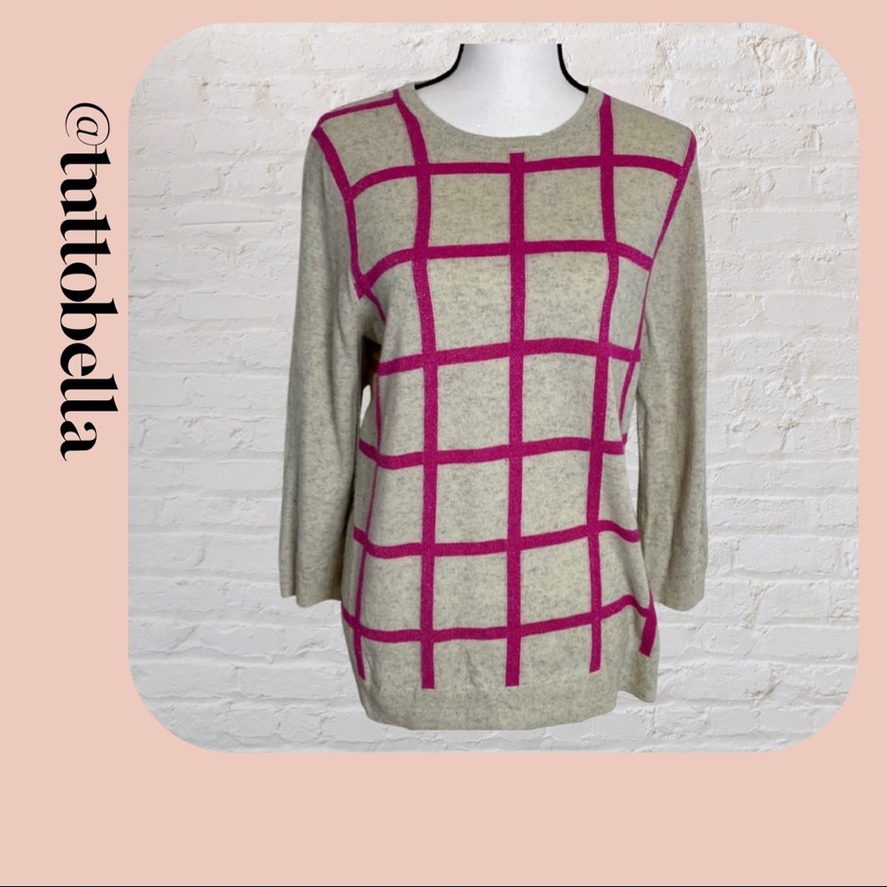 J.Crew Windowpane Pink Glitter and Grey Sweater Size Medium